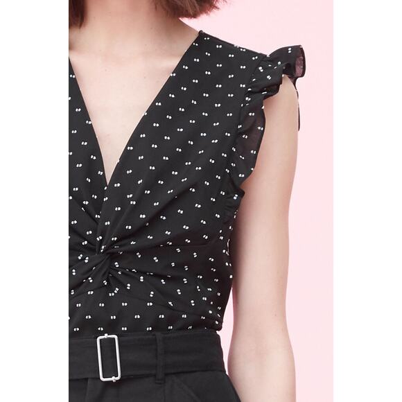 REBECCA TAYLOR Birdseye Dot Cap Sleeve Twist Top Organdy Shopbop 14 L NWT $275 - Picture 3 of 11